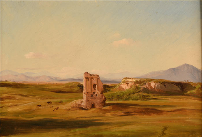 雅克·雷蒙德·布拉斯卡萨特(Jacques-Raymond Brascassat)作品-罗马和诺门托大桥之间公路上的纪念碑