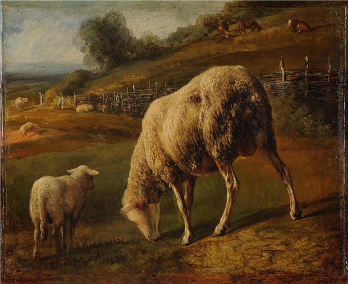 雅克·雷蒙德·布拉斯卡萨特（Jacques-Raymond Brascassat）作品-牧场上的绵羊（1838年）