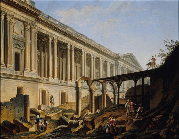 皮埃尔·安托万·德马基（Pierre-Antoine Demachy，法国）作品-卢浮宫柱廊（1764年） 