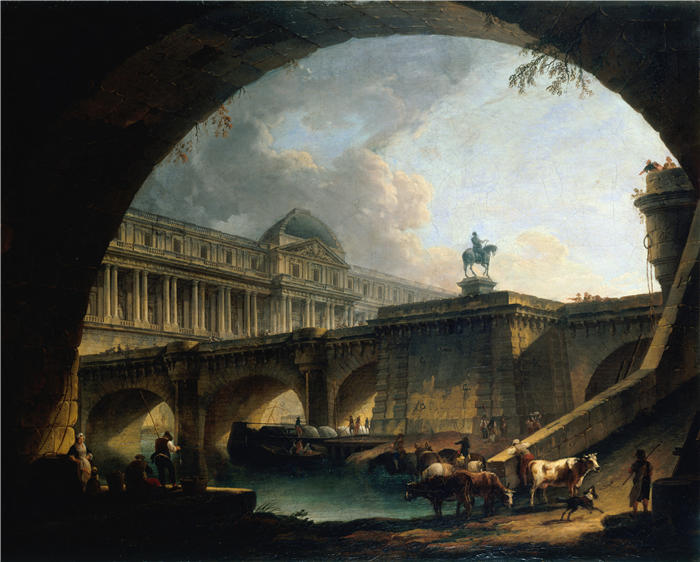 皮埃尔·安托万·德马基（Pierre-Antoine Demachy，法国）作品-随心所欲的建筑；卢浮宫（1775年） 