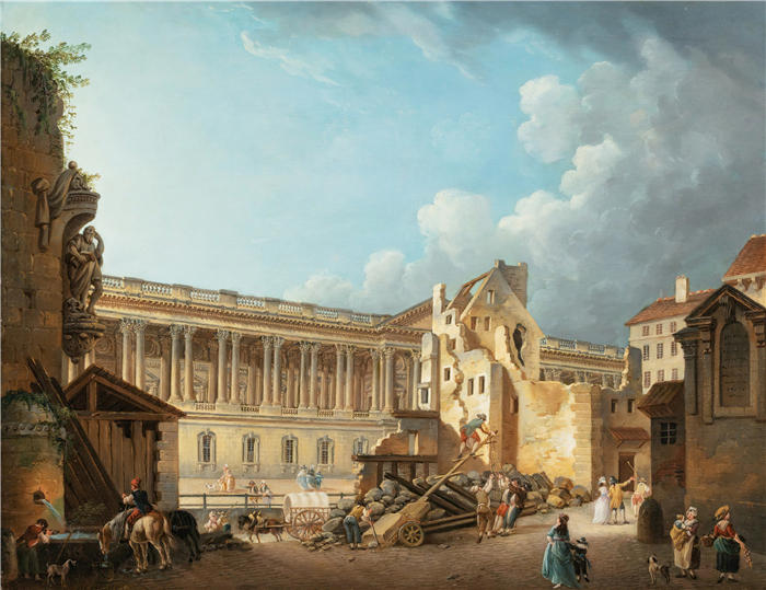 皮埃尔·安托万·德马基（Pierre-Antoine Demachy，法国）作品-卢浮宫柱廊的清理，小波旁酒店废墟的拆除 