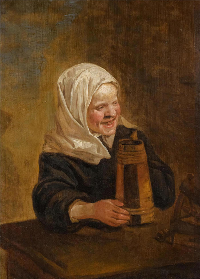 Harmen Hals（荷兰画家）作品-拿着啤酒壶的年轻农民女孩