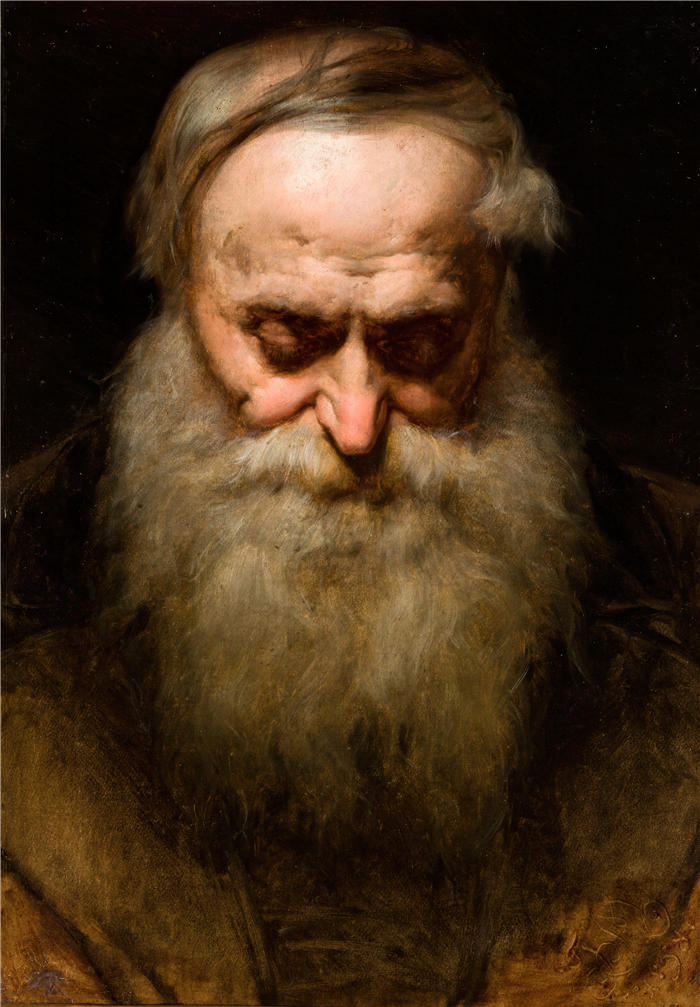 扬·马特耶科（Jan Matejko,波兰画家）作品-灰胡子老人头（1858）