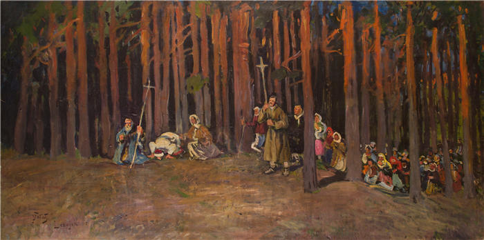 朱利安·法拉特（Julian Falat，波兰，1853-1929） 作品-朝圣者团体（1912年）