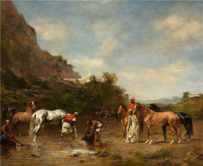 尤金·弗罗门廷（Eugène Fromentin，法国画家）作品-阿拉伯人给马浇水（1872）