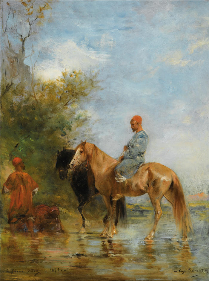 尤金·弗罗门廷（Eugène Fromentin，法国画家）《河边骑马人》（1872）
