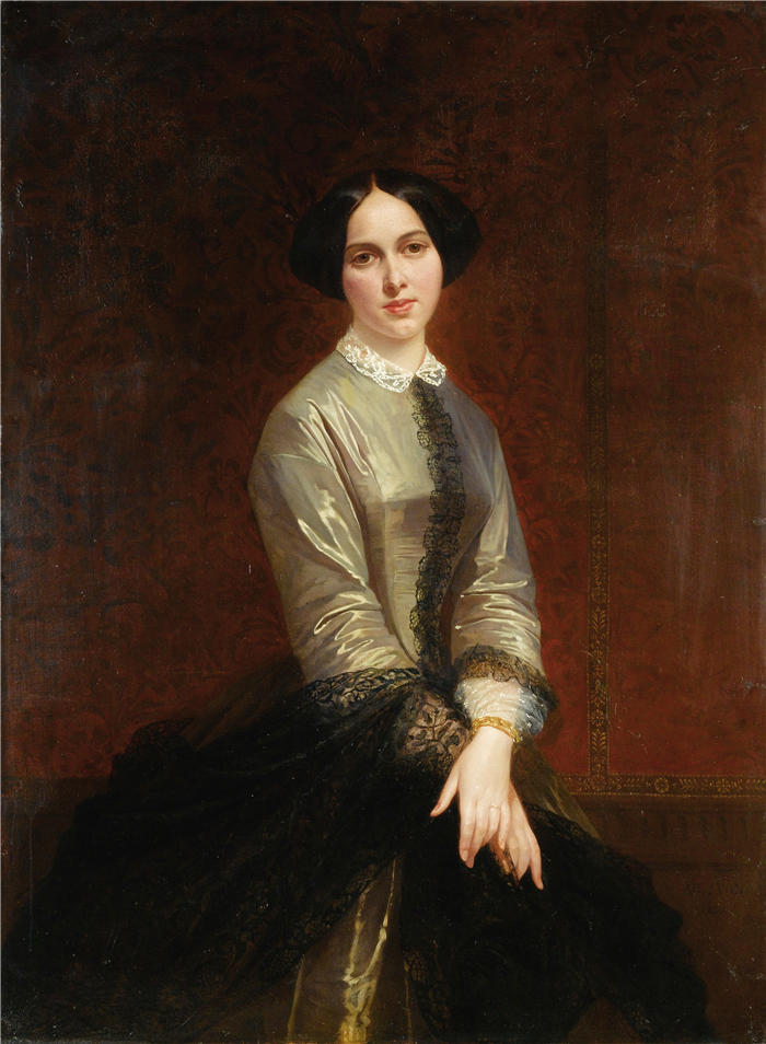 阿道夫·伊冯（Adolphe Yvon,法国）高清作品-《一个年轻女子的肖像》（1850）