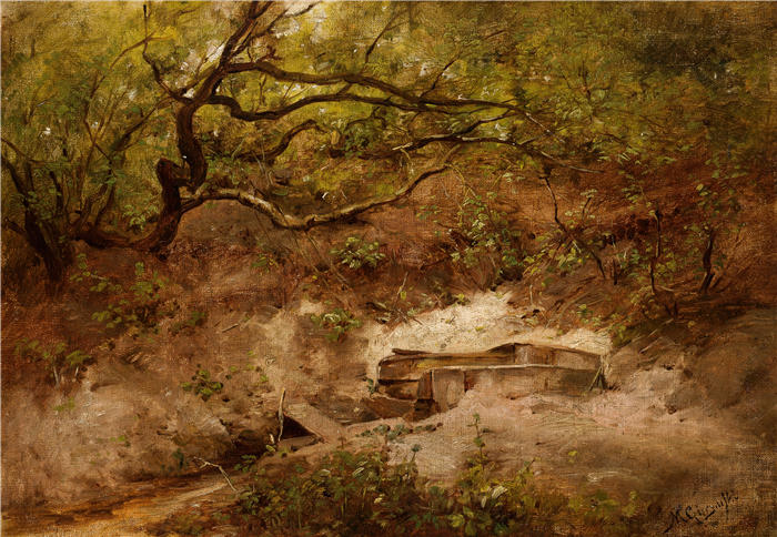 马克西米利安·吉尔姆斯基（Maksymilian Gierymski）作品-溪边的苹果树（1868）