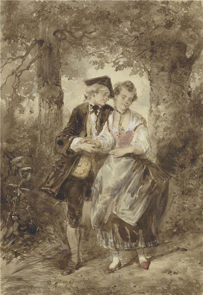 赫尔曼·弗雷德里克·卡尔·丹·凯特（Herman Frederik Carel Ten Kate）高清作品-森林里相爱的情侣（1832-1891）