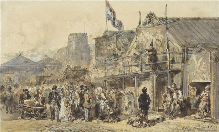 赫尔曼·弗雷德里克·卡尔·丹·凯特（Herman Frederik Carel Ten Kate）作品-Leeuwarden狂欢节，地平线上的Oldenhove（1853） 