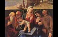 洛伦佐·洛托(Lorenzo Lotto)作品-圣母与圣子杰罗姆、彼得、克莱尔和弗朗西斯