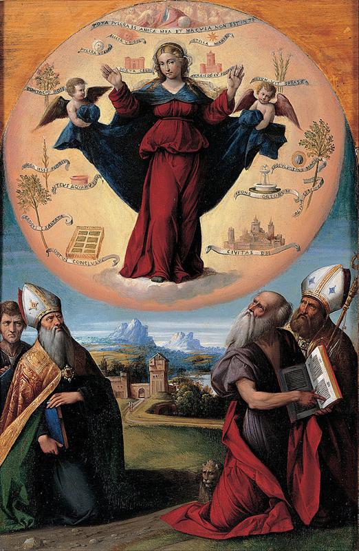 本韦努托·蒂西（Benvenuto Tisi）作品欣赏-荣耀与圣者中的麦当娜