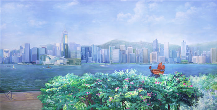 蔡豪杰高清油画作品- 美丽的香港-202x398