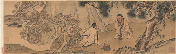 清 萧晨 ,《仿李希采薇图》 绢本高清下载 86x26.4