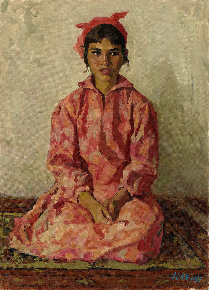 靳尚谊 油画 穿花裙子的维族女孩-55x38 副本