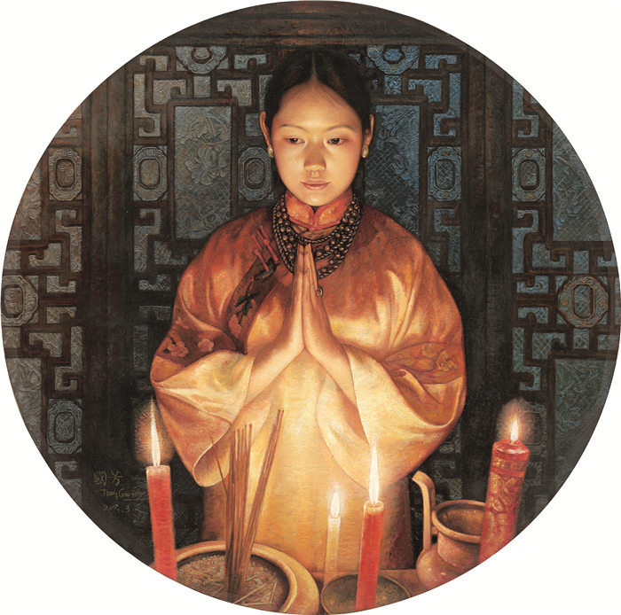 姜国芳 烛光 油画高清下载