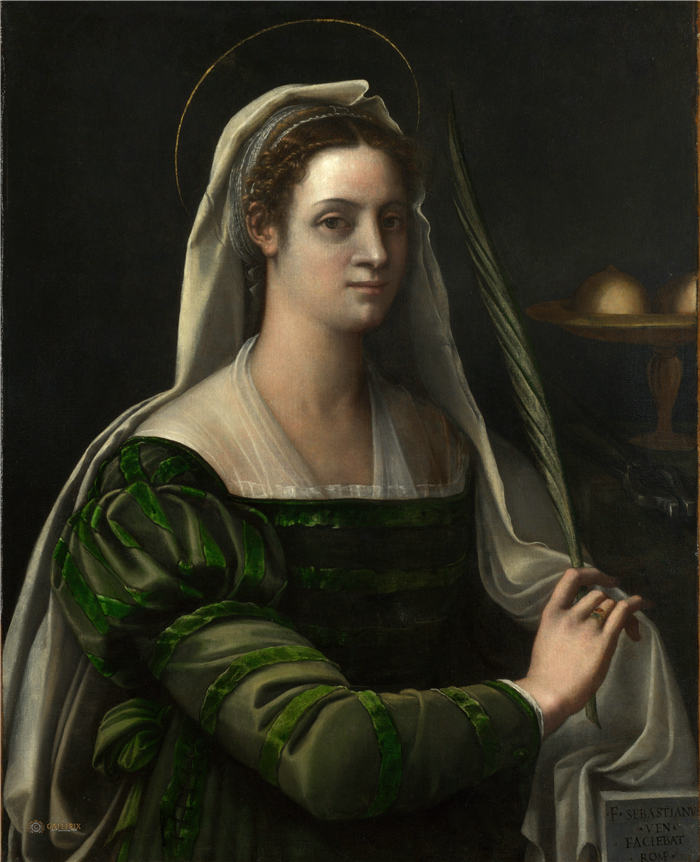 塞巴斯蒂亚诺·德·皮翁博(Sebastiano del Piombo)-具有圣阿加莎属性的女士肖像