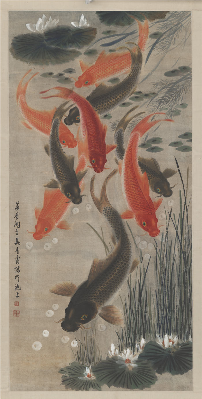 吴青霞-《九鲤图轴》高清下载