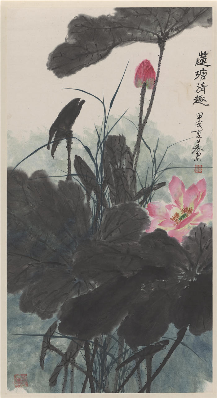 乔木-《设色荷花图轴》作品高清下载