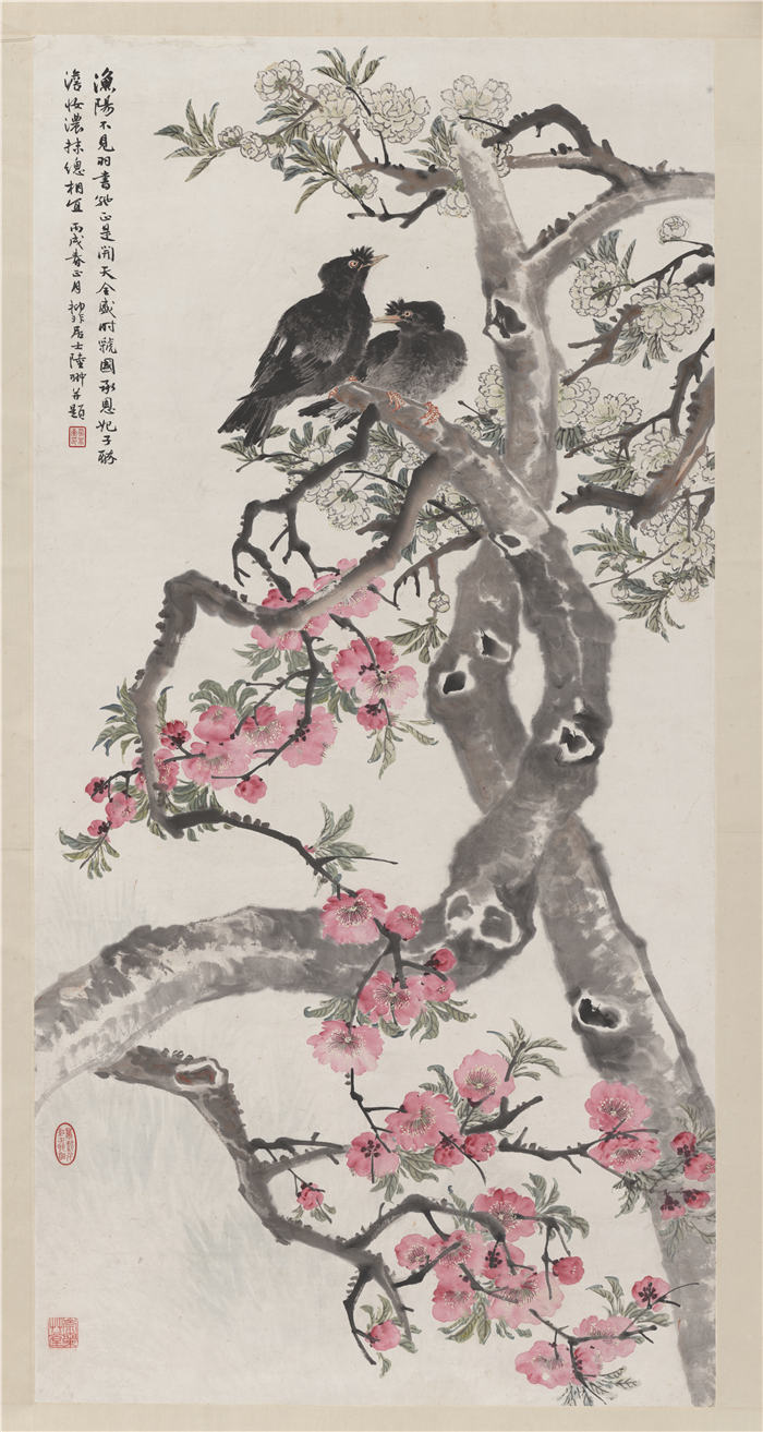 陆抑非-《梨花百哥图轴》作品高清下载
