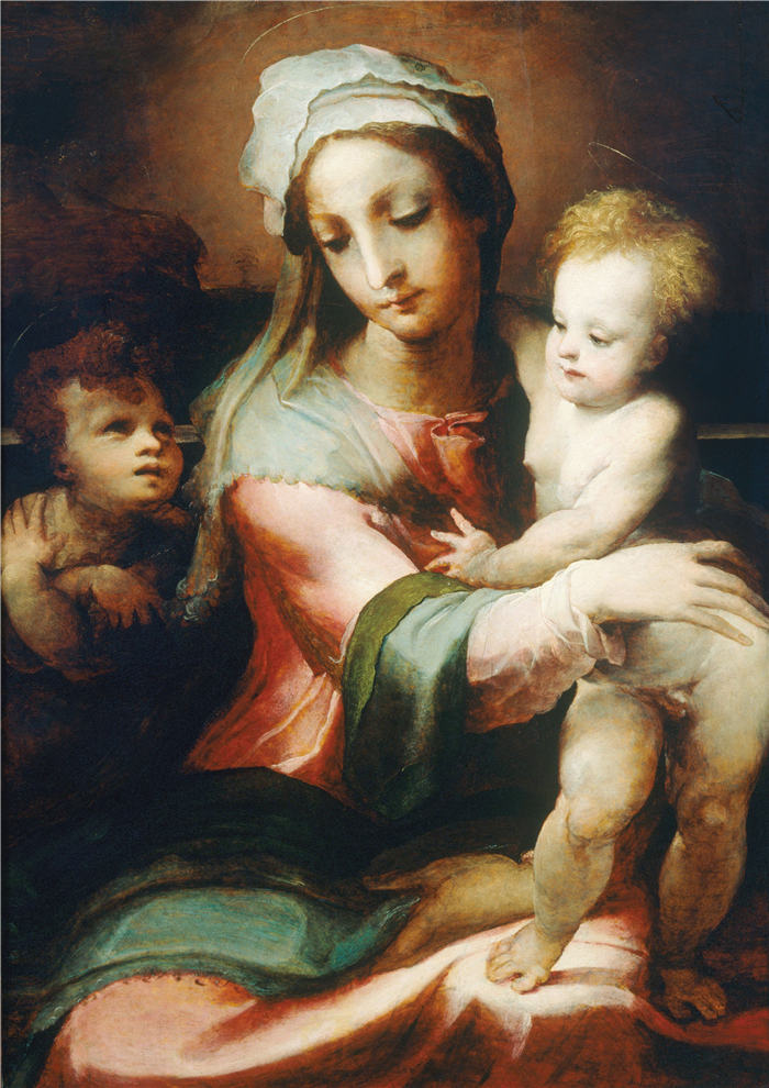 多梅尼科.贝卡富米(Domenico Beccafumi)-麦当娜和孩子与婴儿施洗约翰