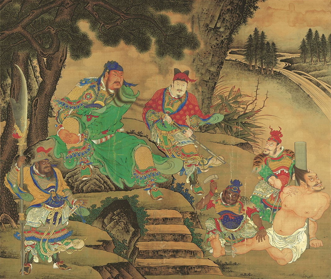 明 商喜 《关羽擒将图》绢本作品高清下载  200x237