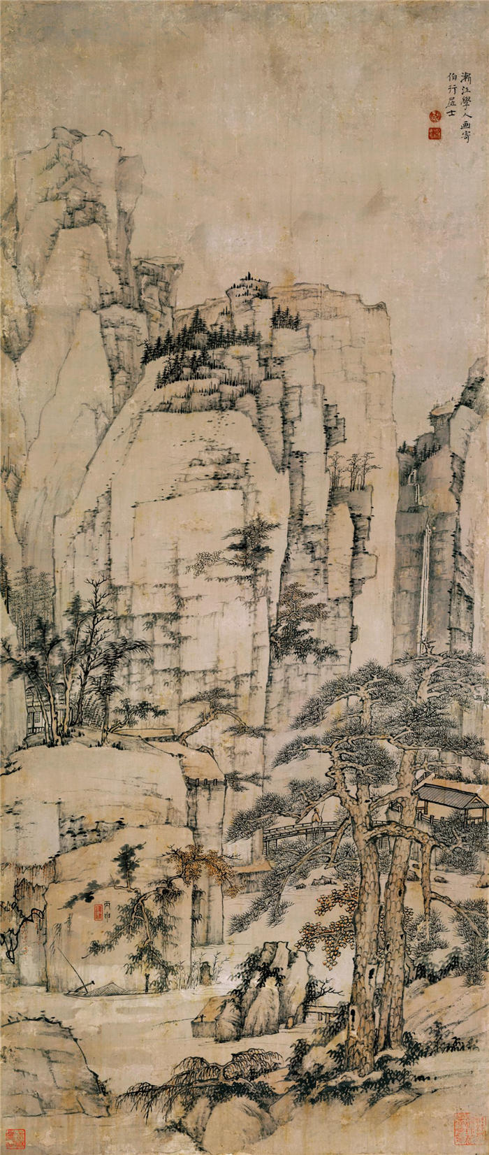 弘仁-《松溪石壁图》-纸本作品高清下载