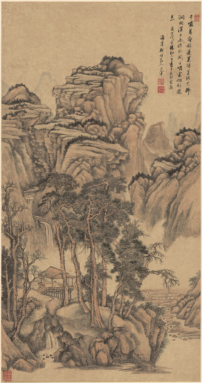 清 王翚 《水阁幽人图轴》高清作品下载 115×37.5