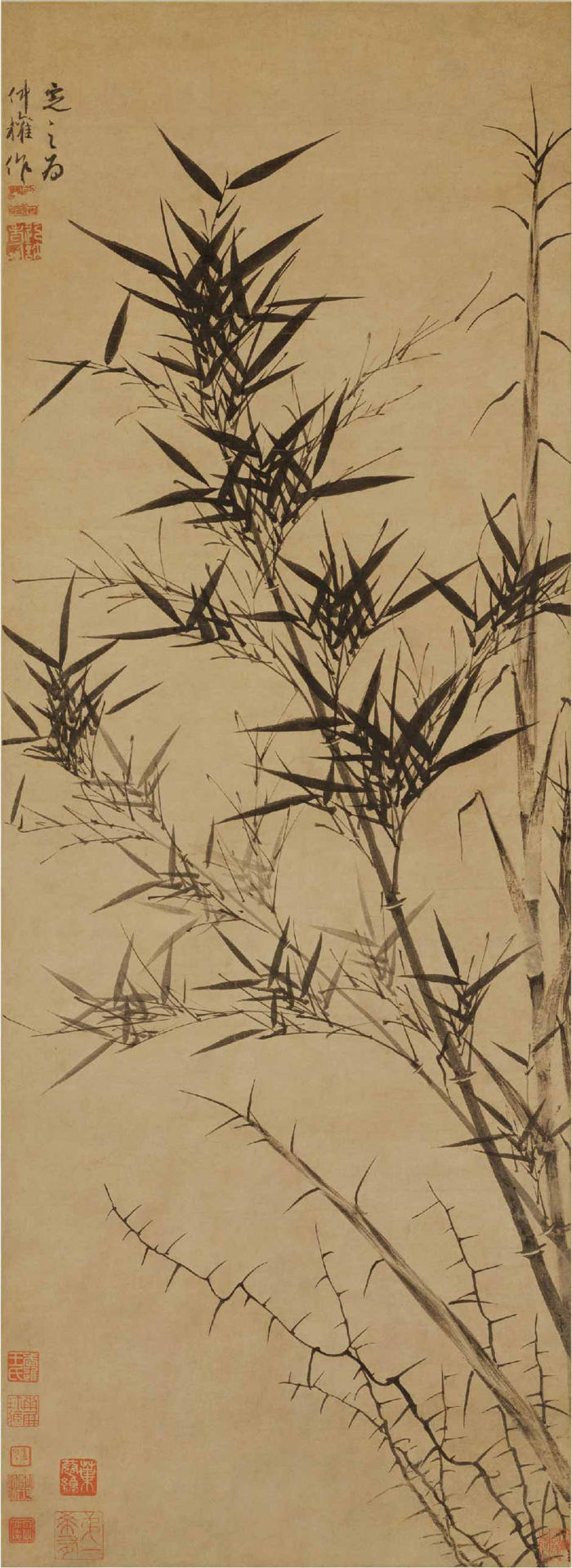 元 顾安 《新篁图轴》纸本作品高清下载 91x33.1cm