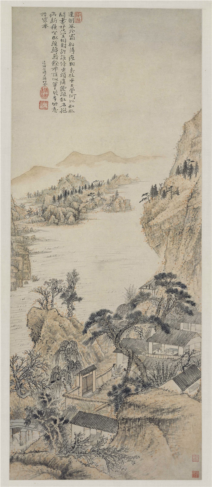 清 石涛 《对菊图》纸本99.7×40.2