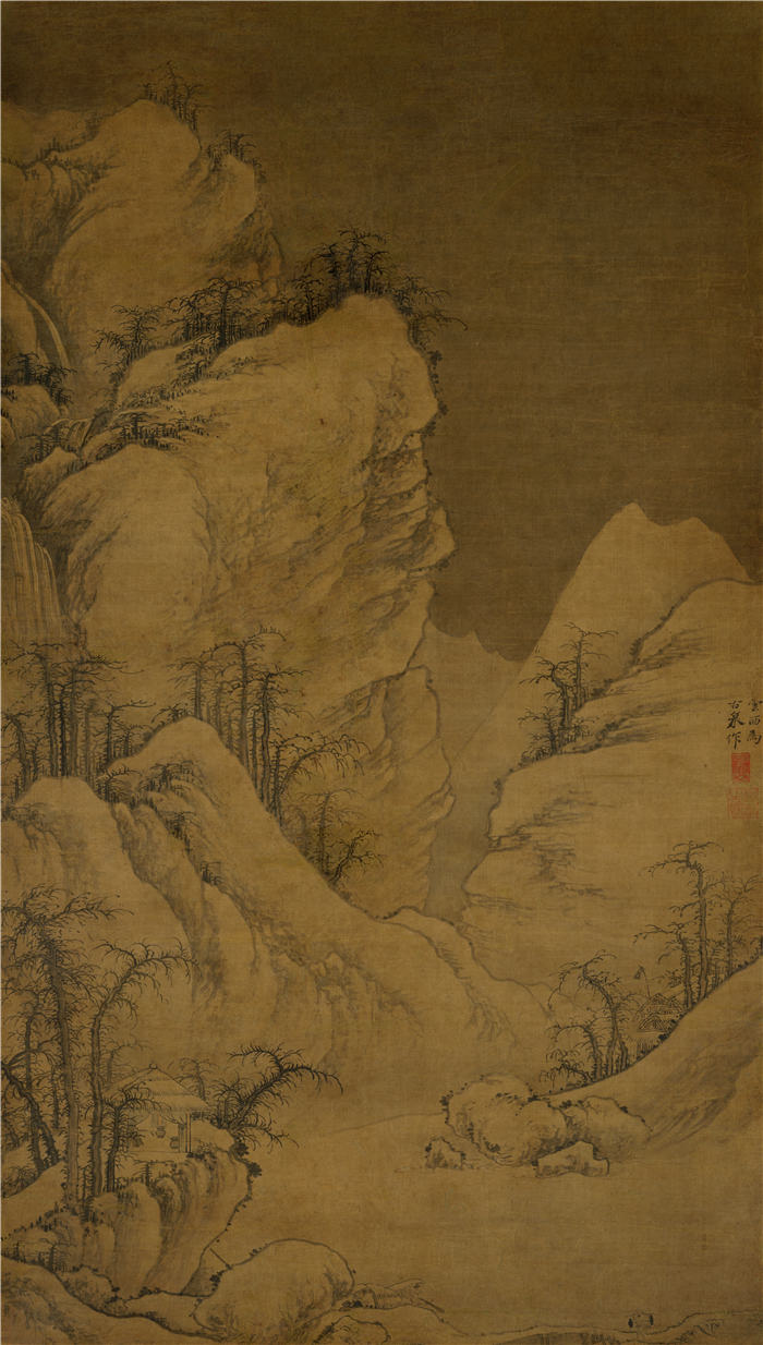 元 曹知白 《雪山图》 绢本高清作品 97.1x55.3