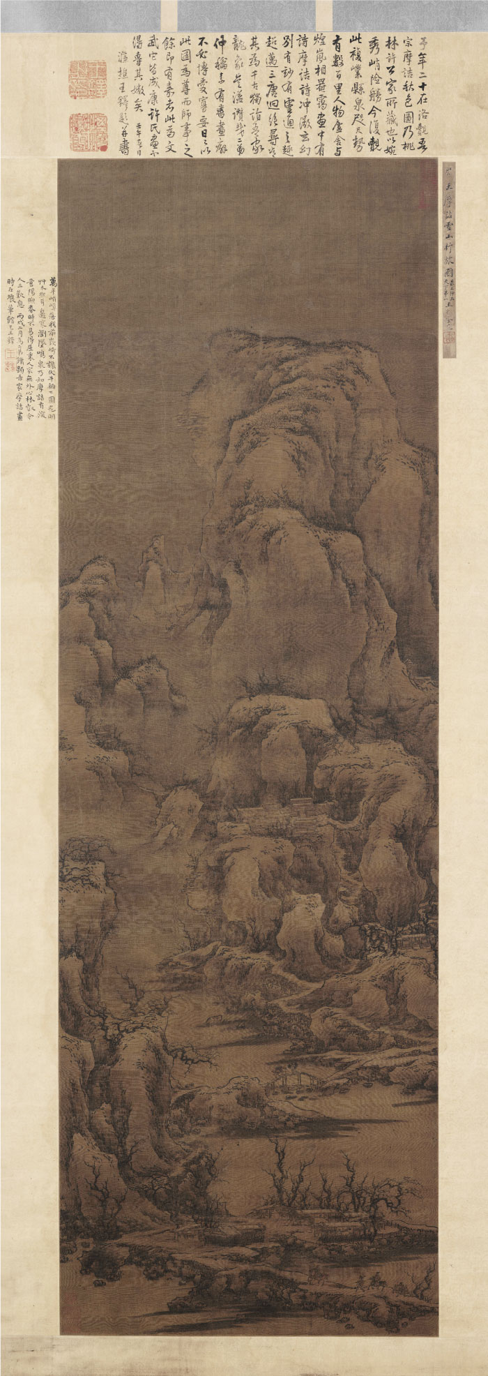 北宋 佚名 《雪山行旅图轴》绢本高清作品 226x80 台北故宫