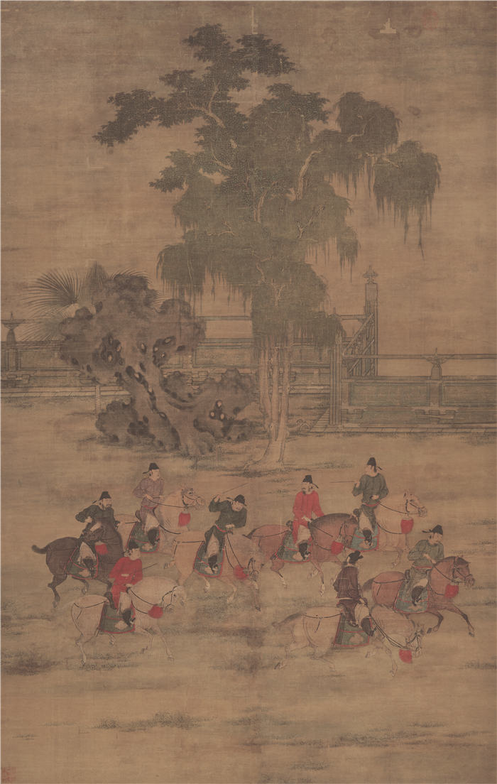 五代 赵喦 《八达游春图》(最清晰版)绢本高清作品 161 x103