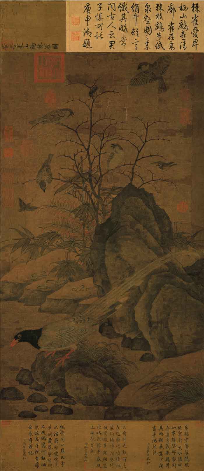 宋 黄居寀 《山鹧棘雀图》 绢本高清作品 97 x 53.6