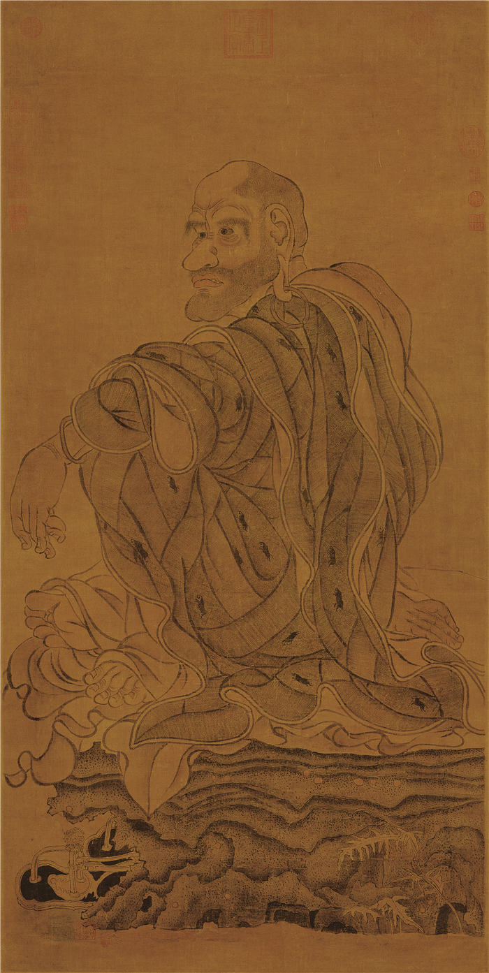 宋-刘松年-罗汉图-四绢本117x55