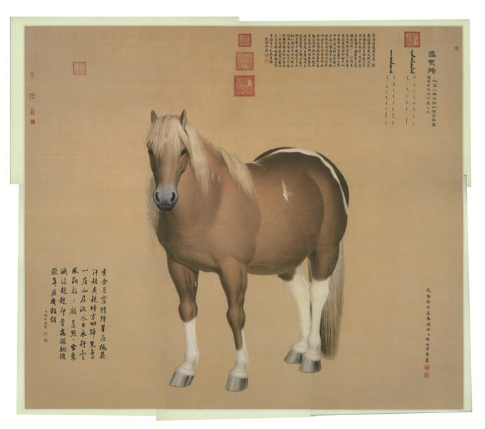 清-郎世宁-《雪点雕》绢本高清作品  97x110台北