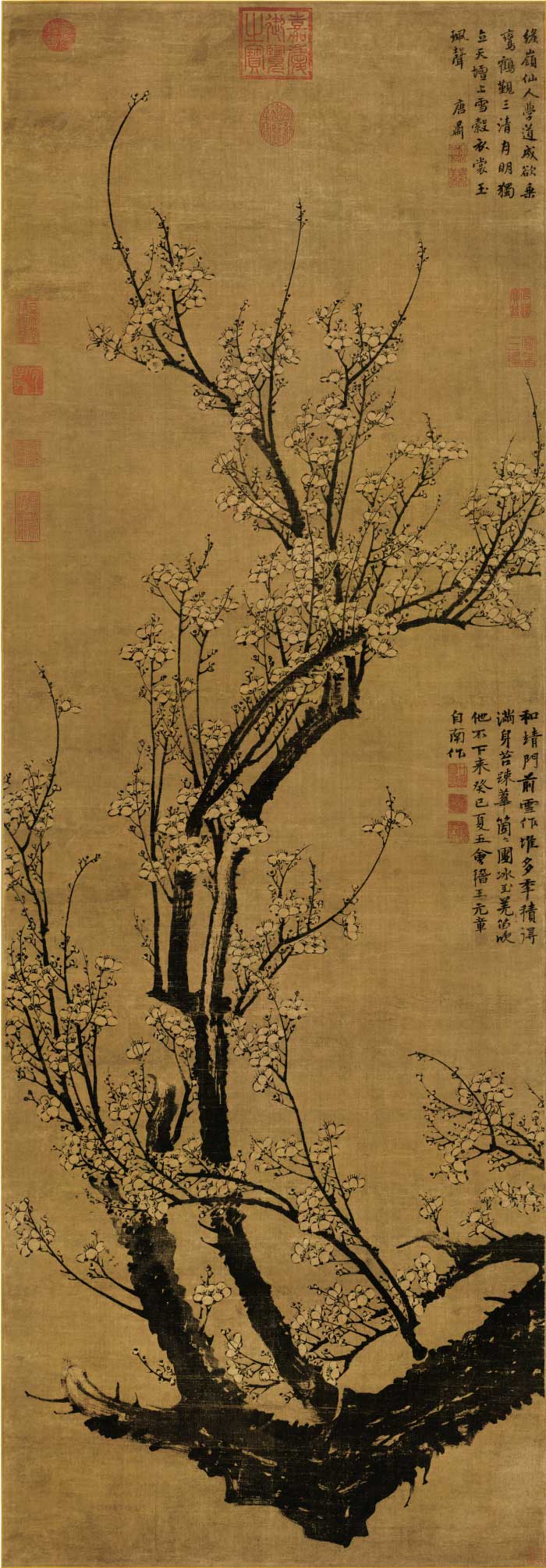 元-王冕-《南枝春早》绢本高清作品 141.3x3.9厘米