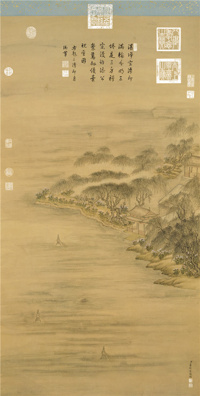 清-董邦达-《三潭印月》纸本高清作品 89x45 台北