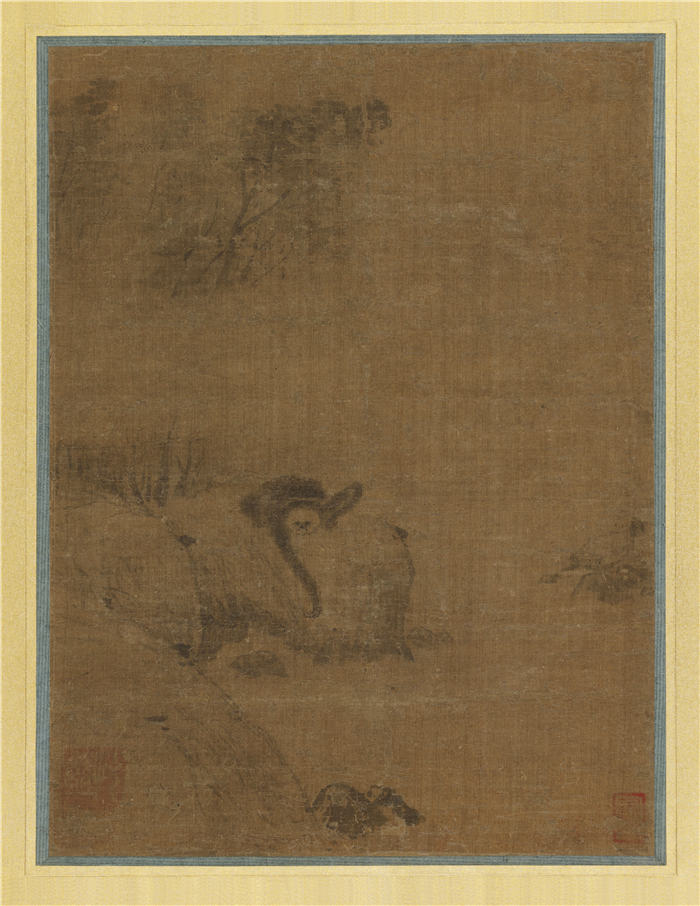 元 牧溪 《岩猿猴图》高清作品 37.3×28