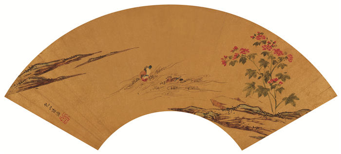 明清 陆治-花鸟扇面高清作品