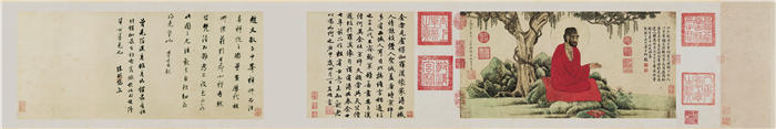 元 赵孟頫 《红衣罗汉图》纸本高清作品 26x52