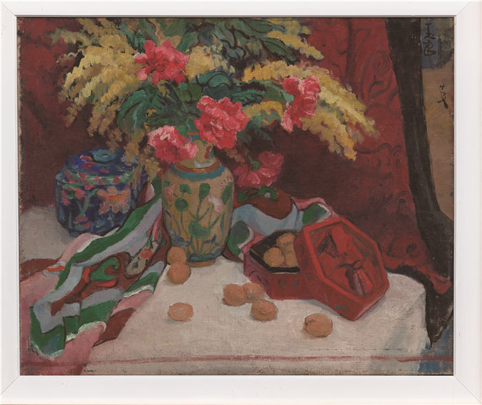 潘玉良+《红漆盒与珐琅彩瓶花》高清作品
