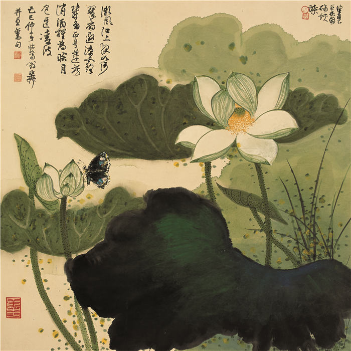 唐云 《荷花蝴蝶》高清作品 44-44cm