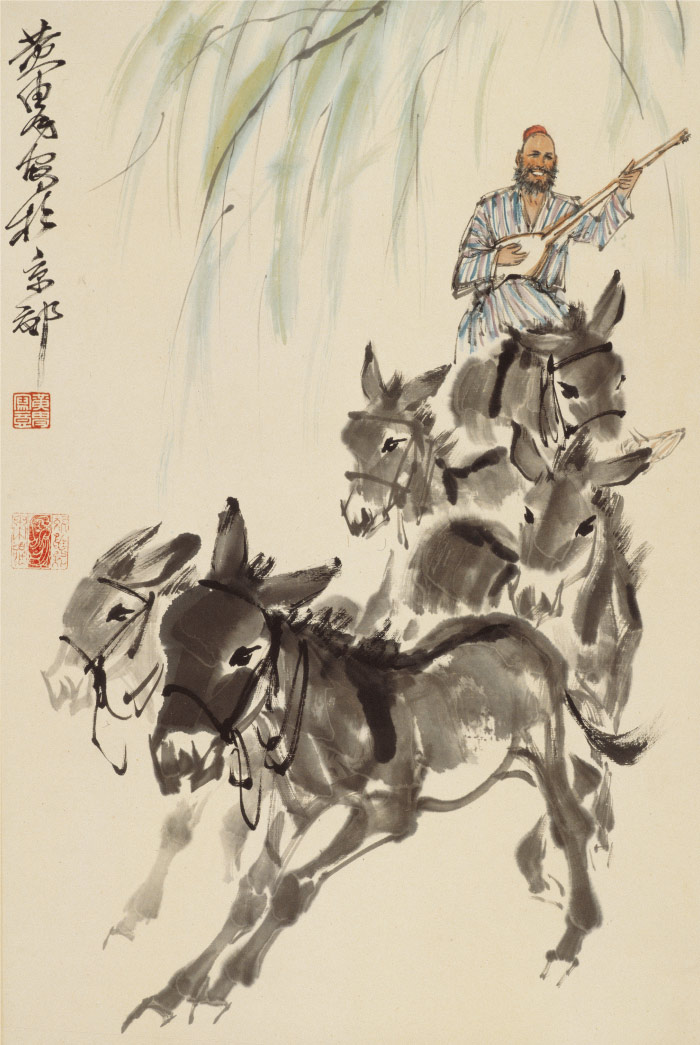 黄胄-《骑驴弹歌》高清作品 82-122cm