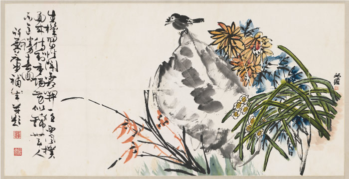 朱屺瞻 《花卉镜片》高清作品 142-73cm
