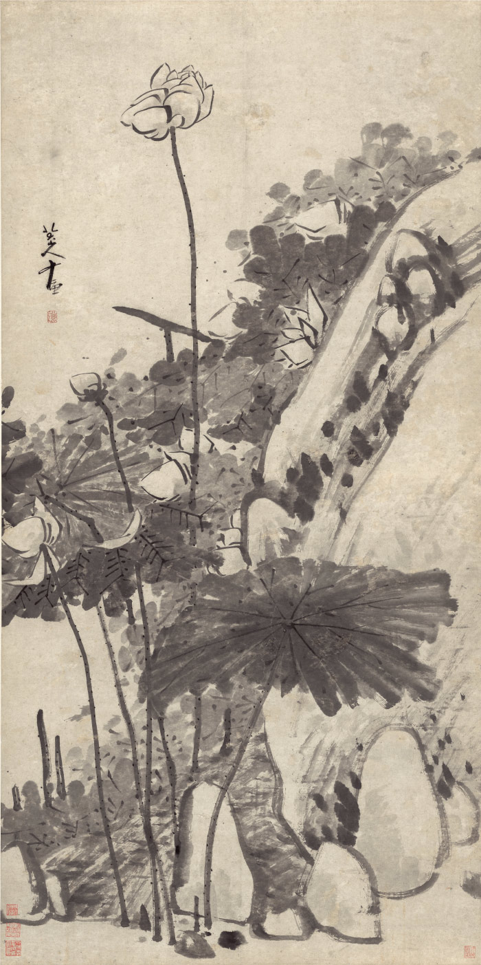 明-朱耷-《墨荷图》-纸本高清作品 183.9x91.8