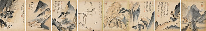 清 溥儒 《四时山水》高清作品 甲戌(1934年)作 103×32