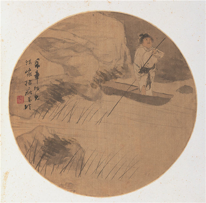 清 任伯年 《清流小舟》28x29 中国美术馆