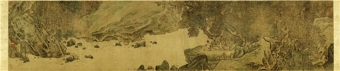 清 华岩 《秋林观泉图卷》 绢本高清作品 128.7×60.3