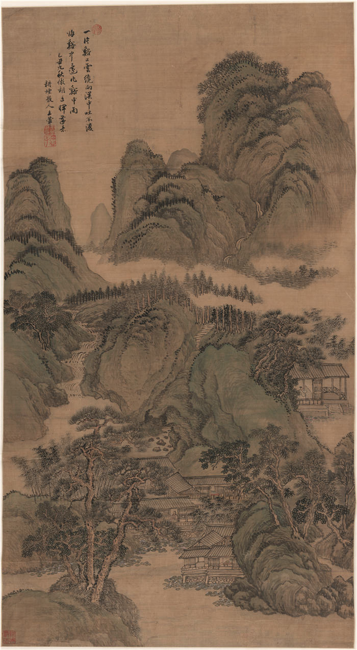 清-王翚 《溪口白云图》 绢本高清作品  53.8x98